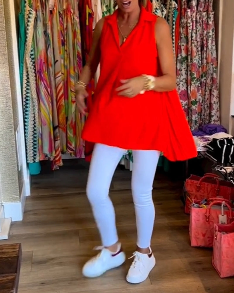 Zylaa | Mouwloze top met ruches en revers