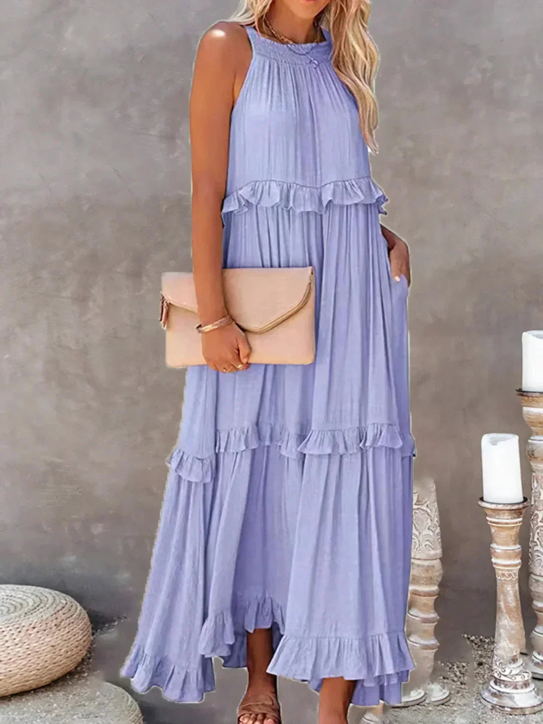 Zylaa - Zwierige maxi jurk met ruches details