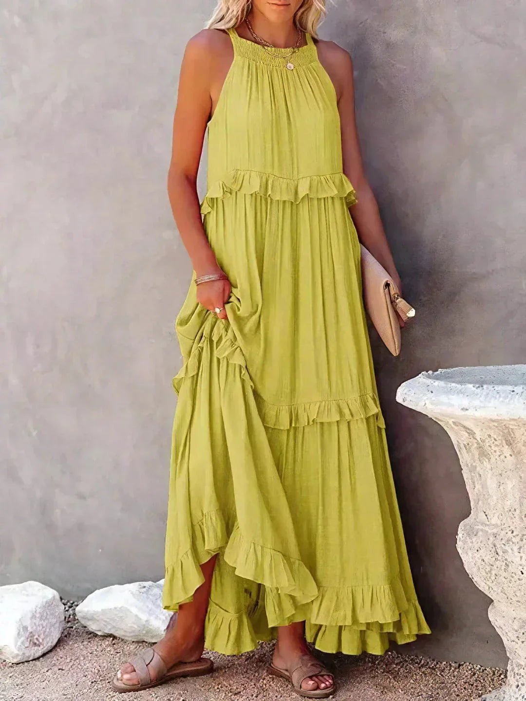 Zylaa - Zwierige maxi jurk met ruches details