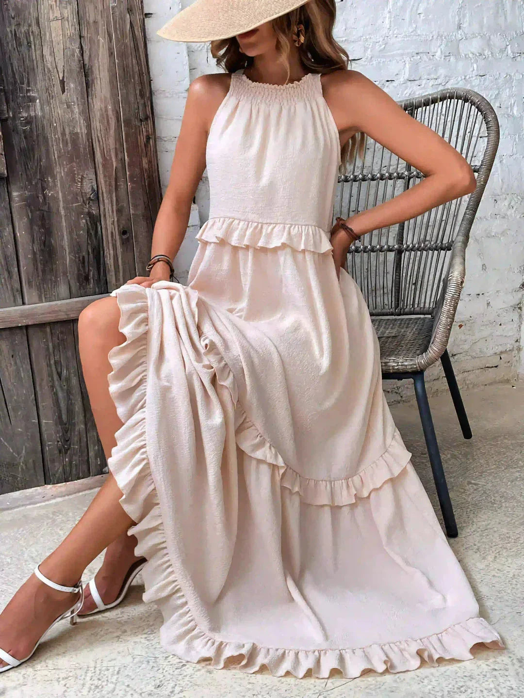 Zylaa - Zwierige maxi jurk met ruches details