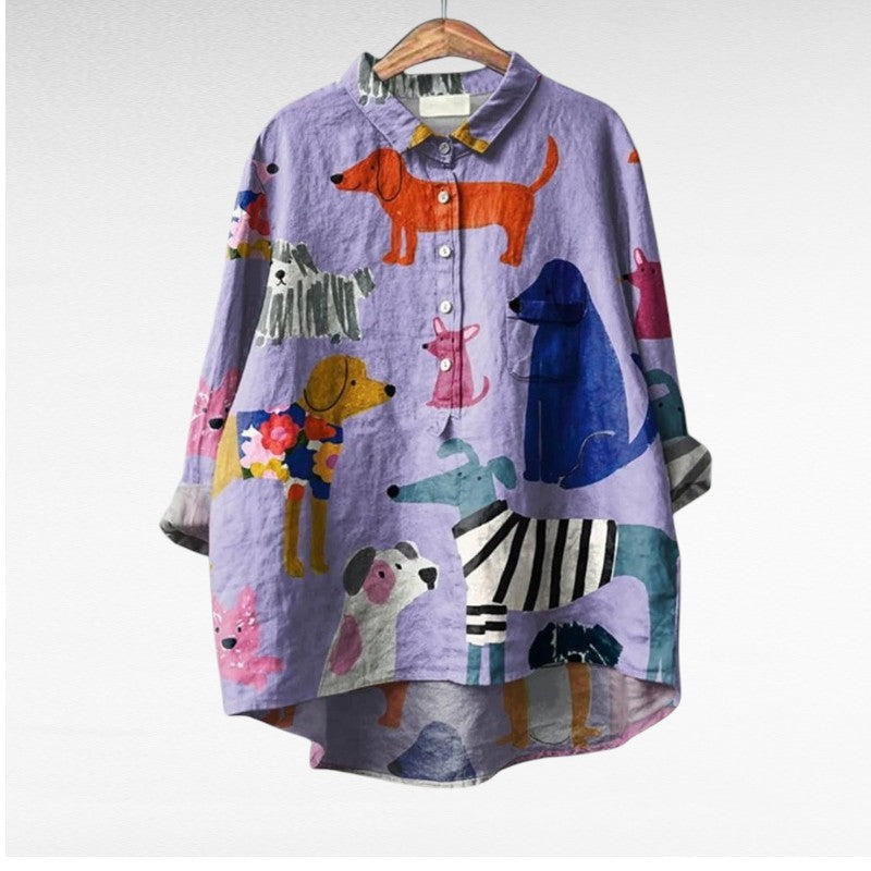 Zylaa® | Exclusieve Damesblouse met Hondenprint