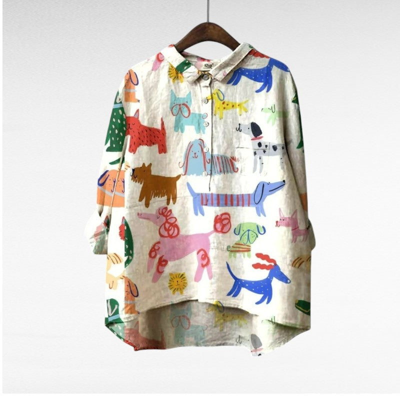 Zylaa® | Exclusieve Damesblouse met Hondenprint