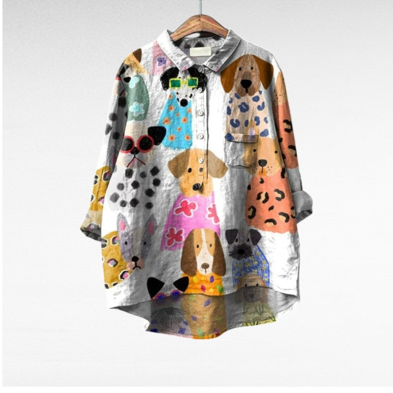 Zylaa® | Exclusieve Damesblouse met Hondenprint