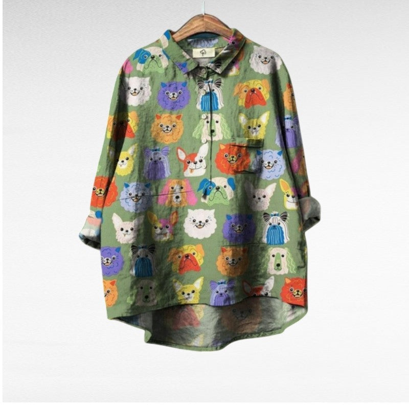 Zylaa® | Exclusieve Damesblouse met Hondenprint