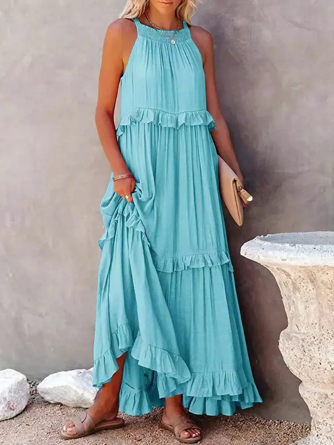 Zylaa - Zwierige maxi jurk met ruches details