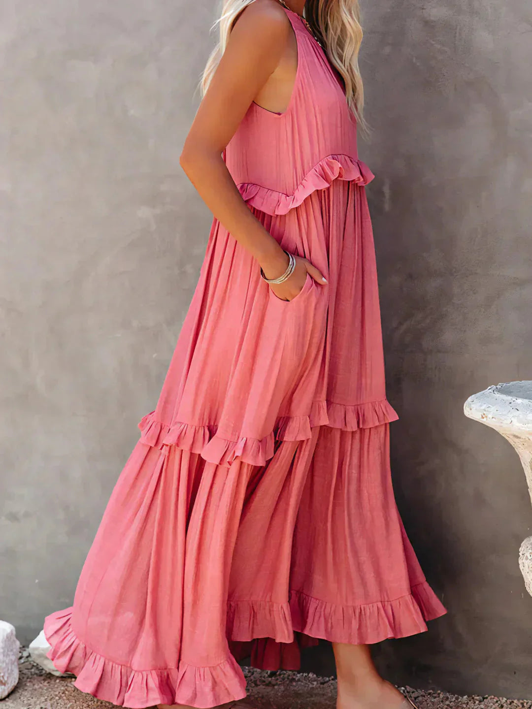 Zylaa - Zwierige maxi jurk met ruches details