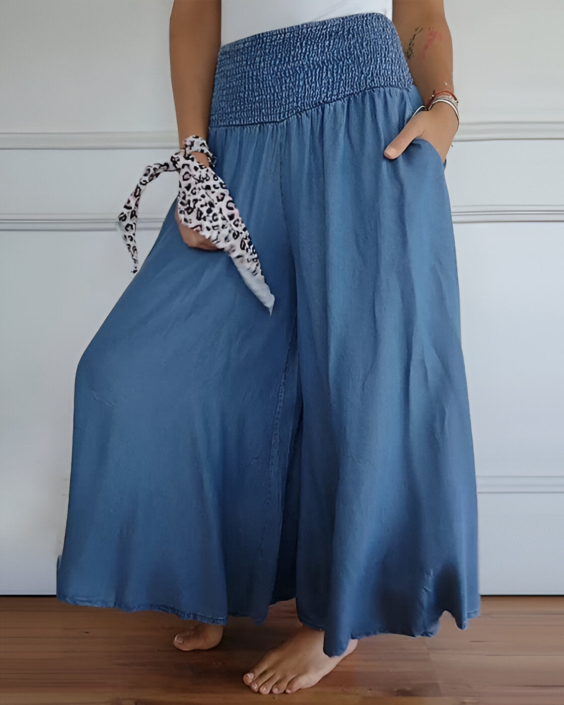 Jad - Broek met Wijde Pijpen en Elastische Tailleband