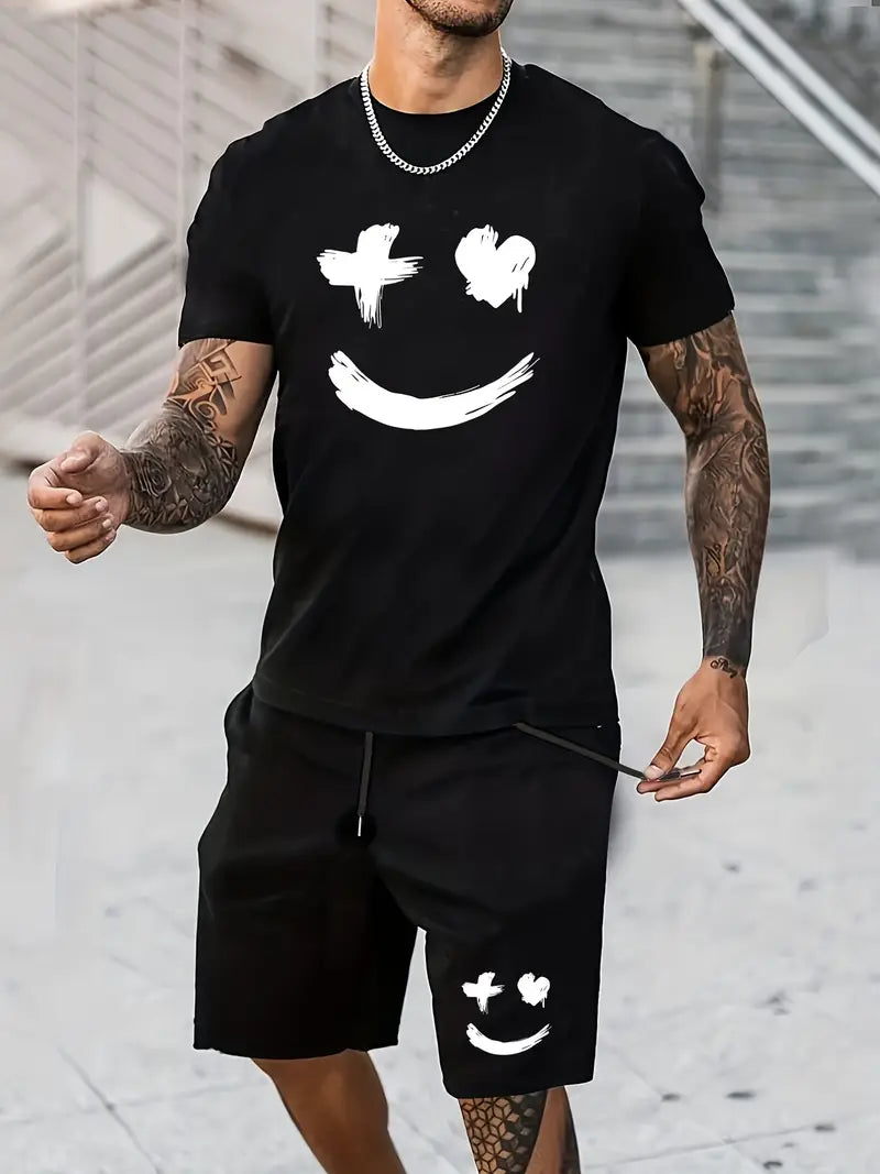 Isak | Smiley Print Zomer Set – T-shirt & Shorts voor Mannen