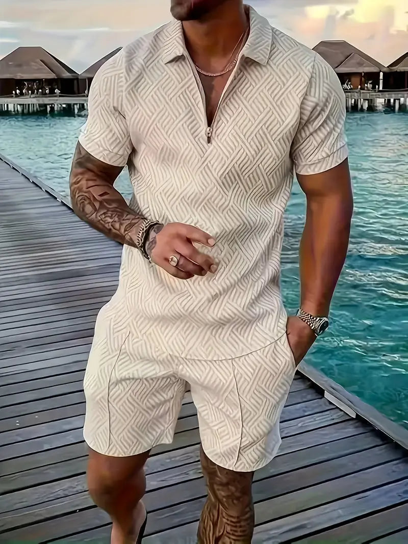 Hampus | Infinity White Poloshirt & Shorts Set