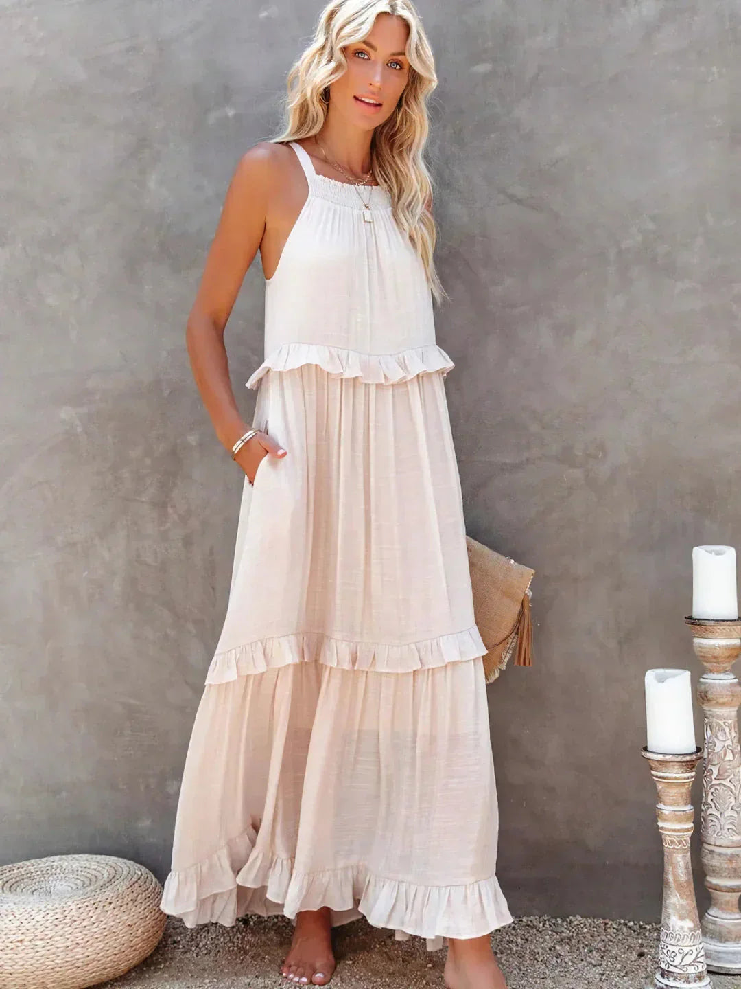 Zylaa - Zwierige maxi jurk met ruches details