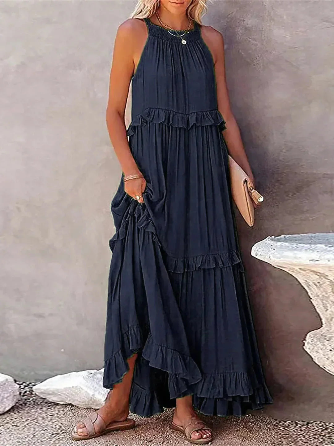 Zylaa - Zwierige maxi jurk met ruches details