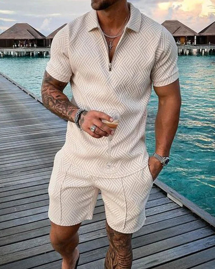 Elias | Lapel Cream Poloshirt & Shorts Set coll2