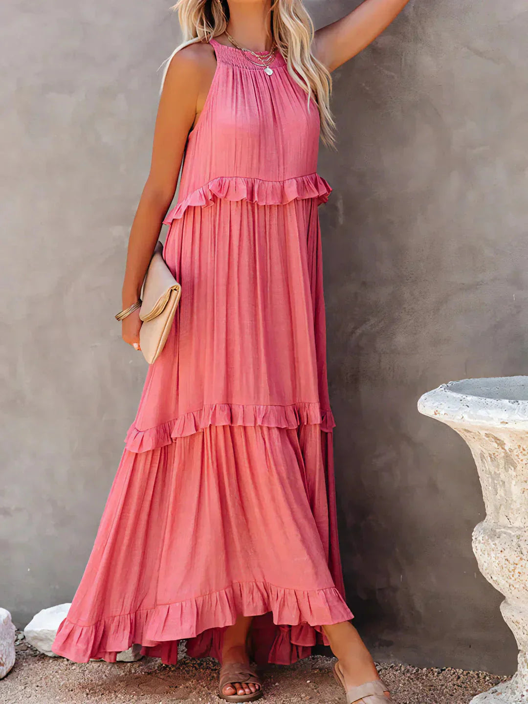Zylaa - Zwierige maxi jurk met ruches details
