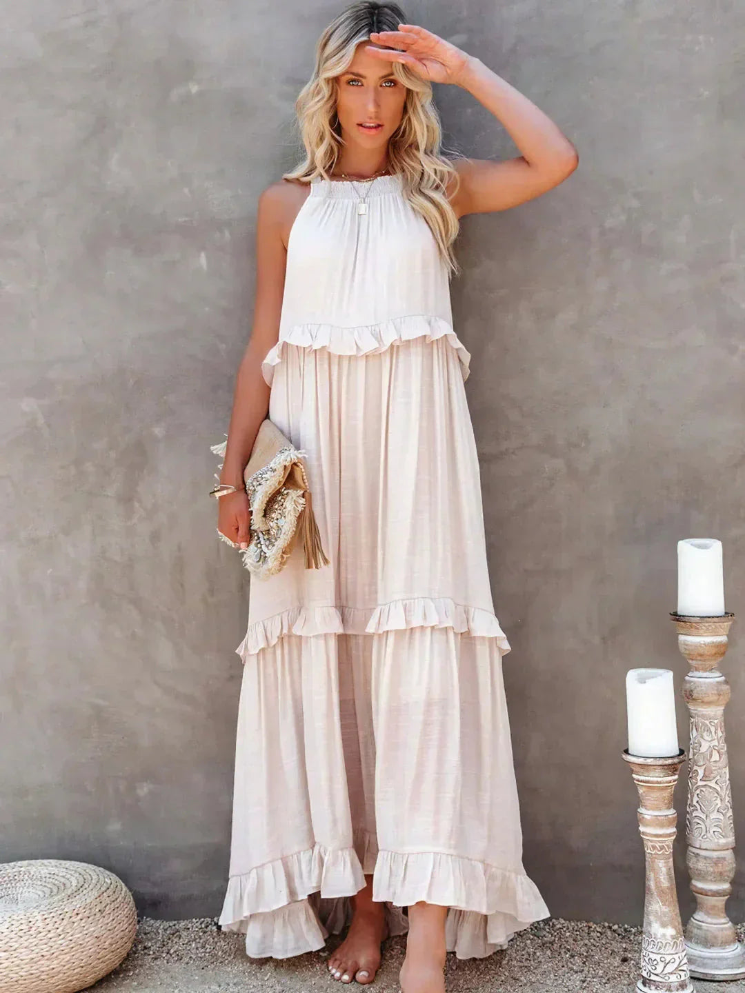 Zylaa - Zwierige maxi jurk met ruches details
