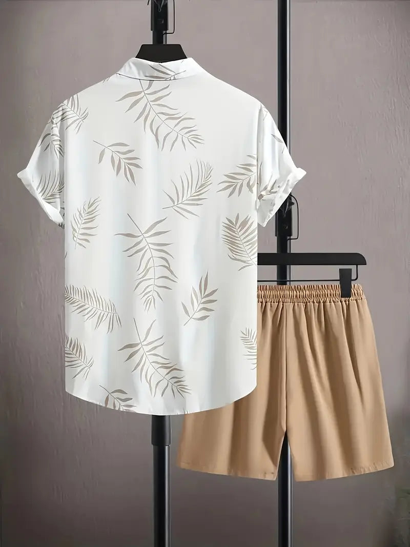 Arvid | Tropisch Zomer Set met Bladerenprint – Overhemd & Shorts voor Mannen