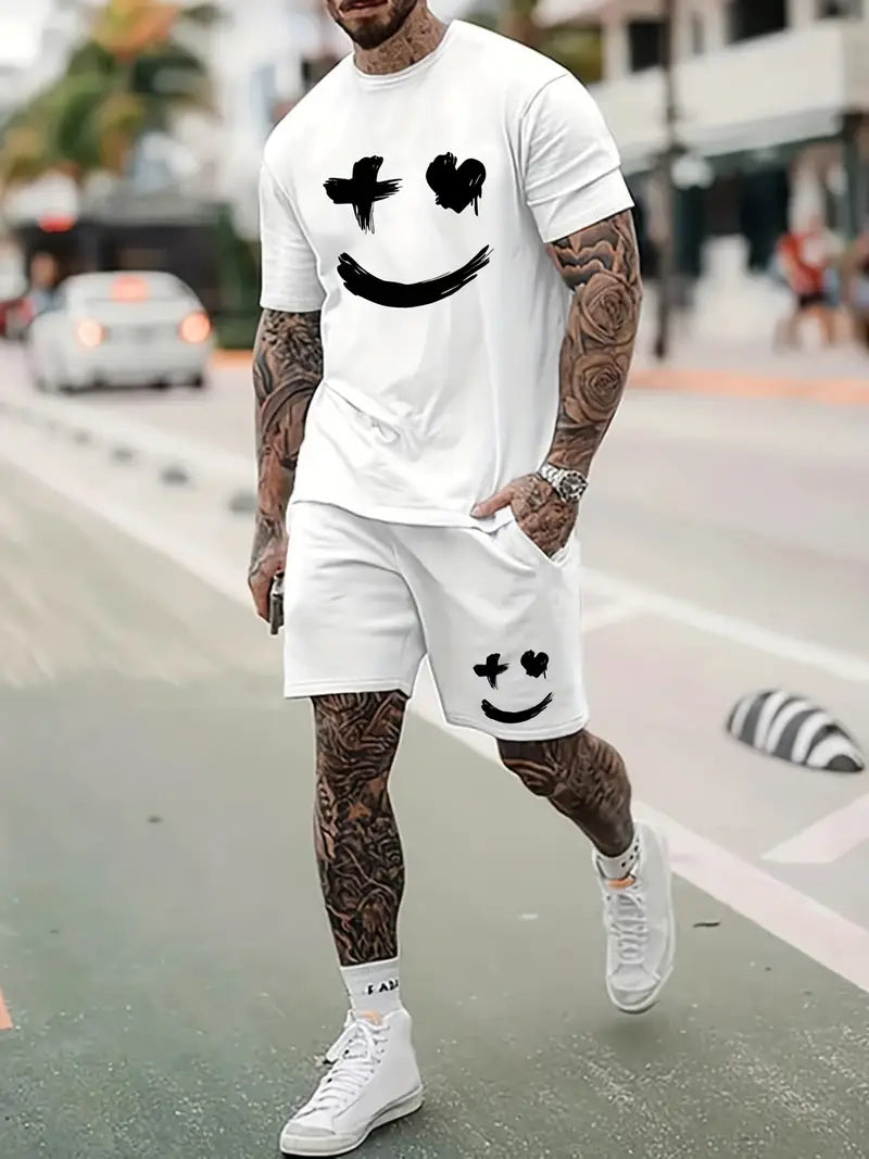 Isak | Smiley Print Zomer Set – T-shirt & Shorts voor Mannen