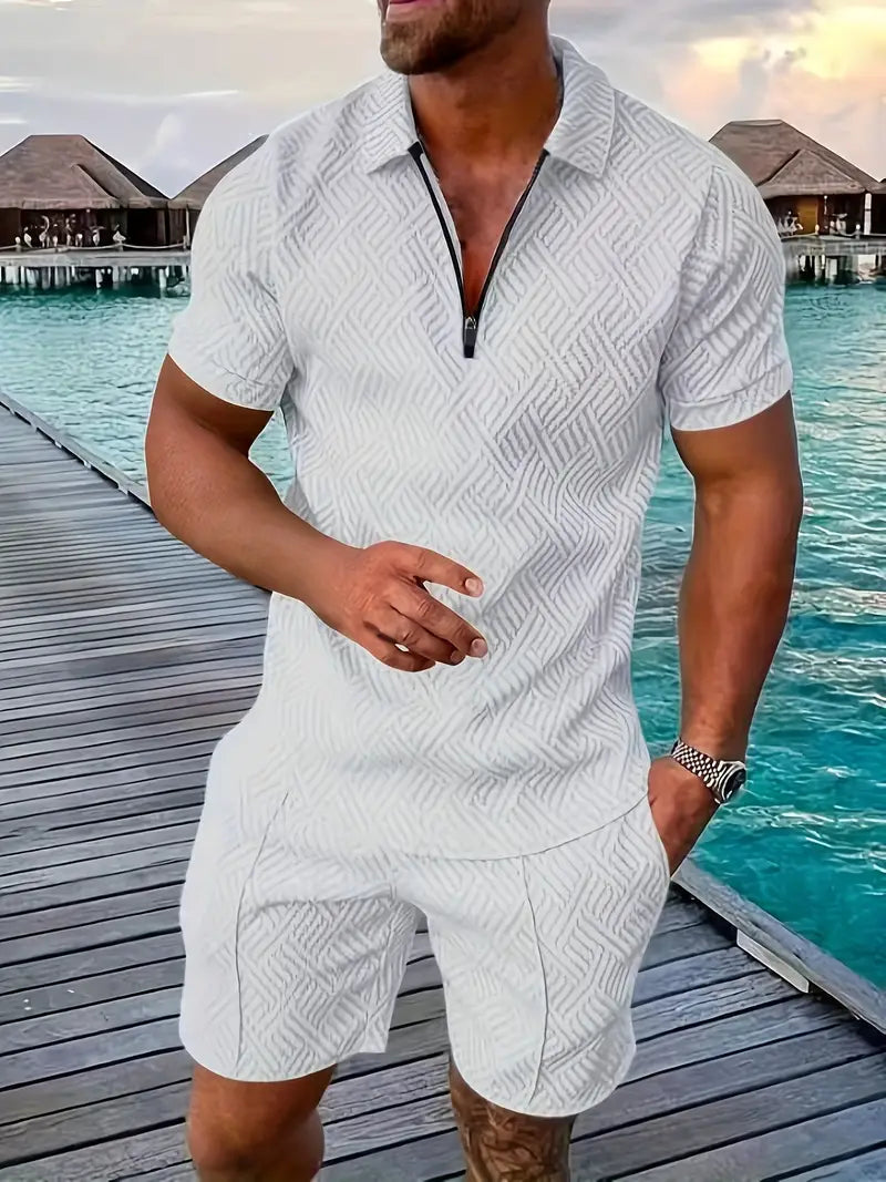 Hampus | Infinity White Poloshirt & Shorts Set